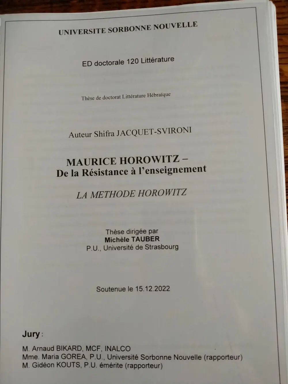 Maurice Horowitz – de la résistance à l’enseignement de Shifra Jacquet-Svironi